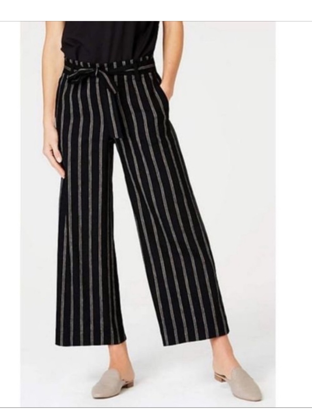 J.Jill Black & Brown Striped Linen Blend Wide Leg Pants M